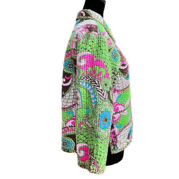 Quilted Cropped Jacket Women's Size Medium Grandmacore Lime Pink - Picture 2 of 7